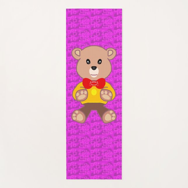 Tapis De Yoga Cute Teddy Bear on Pink Geometric  (Devant)