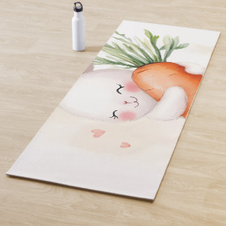 Tapis De Yoga Cute Watercolor Spring Bunny Carrot