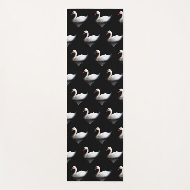Tapis De Yoga Cygne blanc sur noir (Devant)
