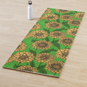Tapis De Yoga Dahlias en jaune et vert