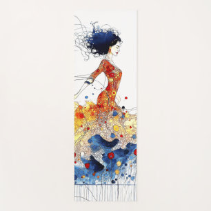 Tapis De Yoga Danseuse de flamenco en mouvement multicolore flui