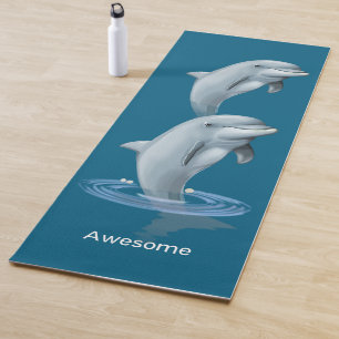 Tapis De Yoga Dauphins modernes chic et texte sur bleu océan