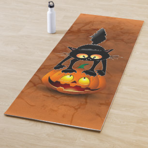 Tapis De Yoga Dessin d'Halloween au chat effrayé sur Citrouille