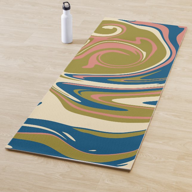Tapis De Yoga Déversement - Bleu, Vert olive, Rose et Crème (En situation)