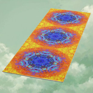Tapis De Yoga Digital Mandala bleu orange et jaune