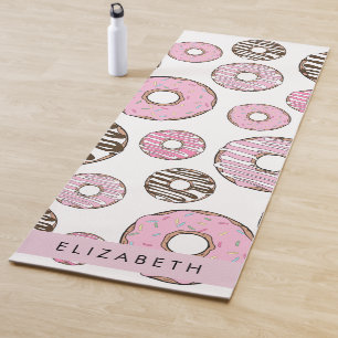 Tapis De Yoga Donuts Roses, Donuts Blancs, Sprinkings, Votre Nom