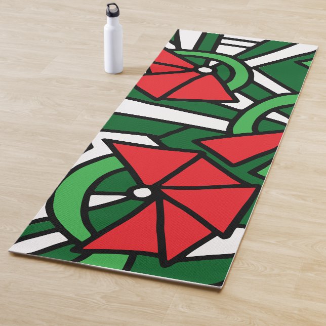 Tapis De Yoga Doodle Art aux fleurs rouges (En situation)