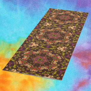 Tapis De Yoga Dot Mandala jaune violet et orange