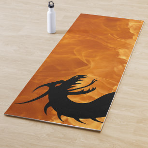 Tapis De Yoga Dragon Flames Fire Respire Noir