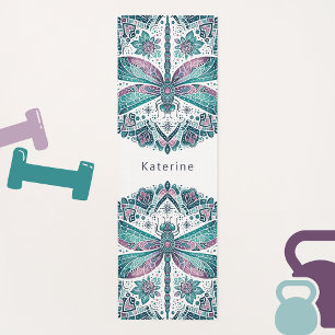 Tapis De Yoga Dragonfly Floral Mandala Meditation Turquoise