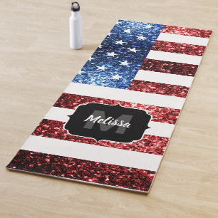 Tapis De Yoga Drapeau bleu parties scintillant Monogram