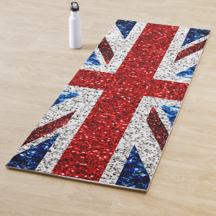 Tapis De Yoga Drapeau rouge bleu blanc brillant parties scintill