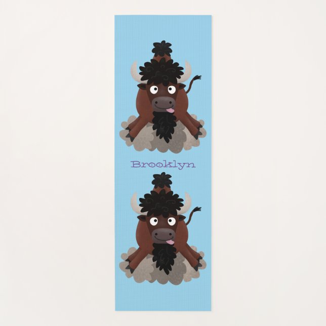 Tapis De Yoga Drôle dessin animé de bison de buffle (Devant)