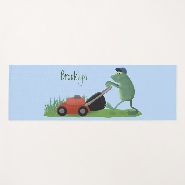 Tapis De Yoga Drôle grenouille verte tondre la pelouse dessin (Devant (Horizontal))