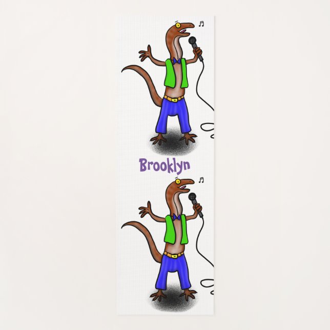 Tapis De Yoga Drôle lézard chantant avec bande dessinée de micro (Devant)