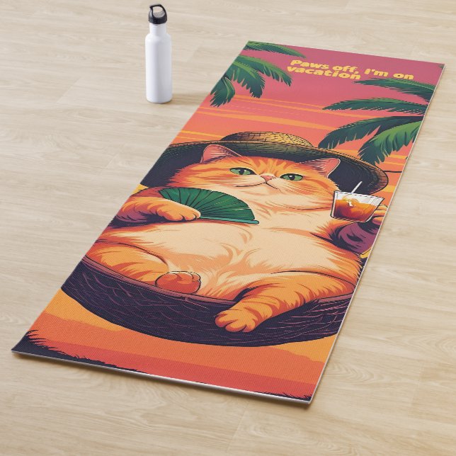 Tapis De Yoga Drôle Rétro Vacances de chats d'été (En situation)