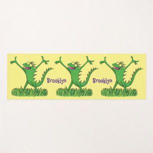 Tapis De Yoga Drôle vert souriant animé lézard d'iguane