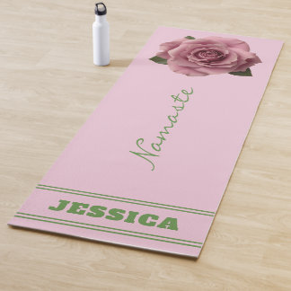 Tapis De Yoga Editable Minimal Pink Rose Design Pattern Custom