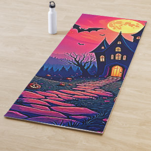 Tapis De Yoga Éffrayant Halloween Haunted Mansion Art