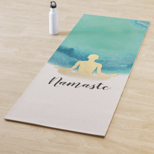 Tapis De Yoga Elégant Aquarelle Méditation Or Yoga Instructeur