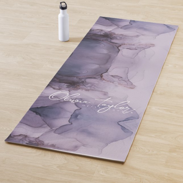 Tapis De Yoga Elégant Aquarelle Purple Nom (En situation)