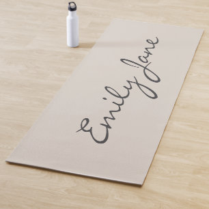 Tapis De Yoga Élégant Beige manuscrit Nom de script personnalisé
