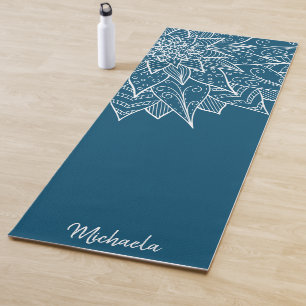 Tapis De Yoga Elégant bleu floral Mandala