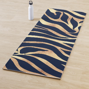 Tapis De Yoga Elégant bleu marine Gold Zebra Imprimer