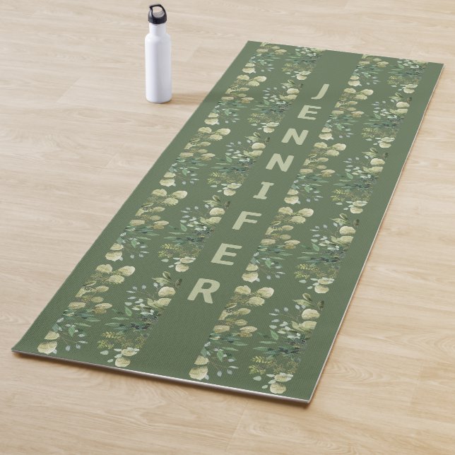 Tapis De Yoga Élégant cadre botanique nommé feuille vert (En situation)