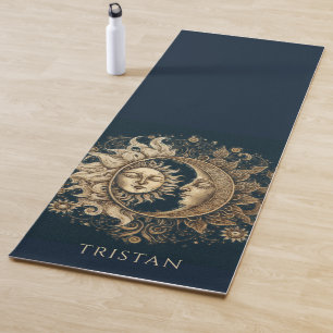 Tapis De Yoga Elégant Céleste Or Soleil Lune Personnalisé