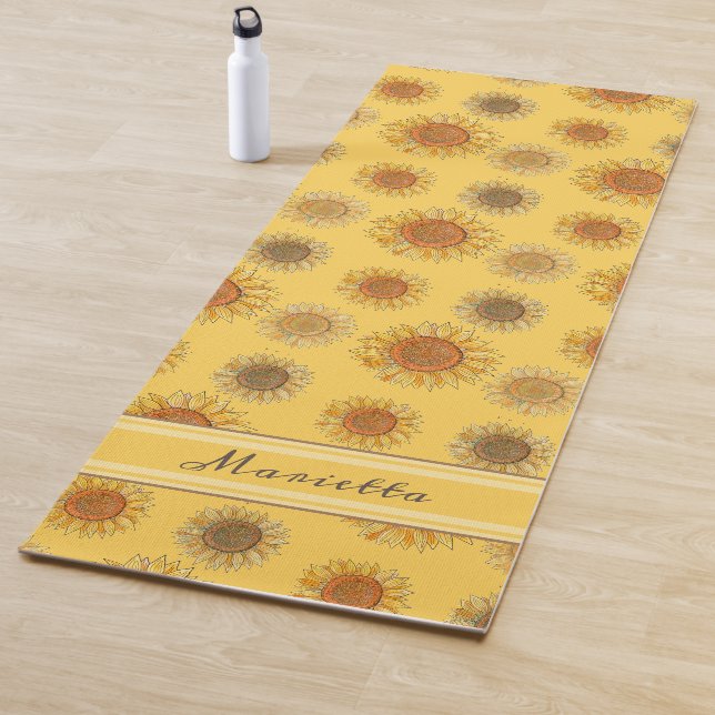 Tapis De Yoga Élégant floral mignon fille Boho Yellow Sunflower (En situation)