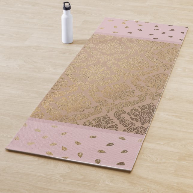 Tapis De Yoga Elégant Gold Damask Gold Leaf (En situation)