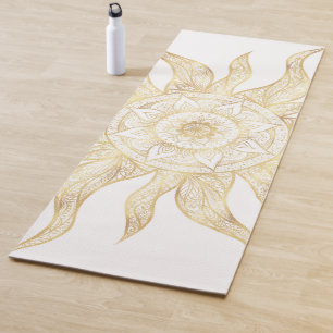 Tapis De Yoga Elégant Gold Sun Mandala Design