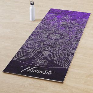 Tapis De Yoga Élégant Mandala Namaste Floral Silver & Purple 