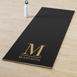 Tapis De Yoga Élégant Monogram Black Gold Nom