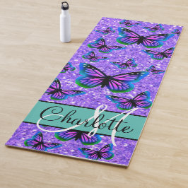 Tapis De Yoga Élégant monogramme de papillons à parties scintill