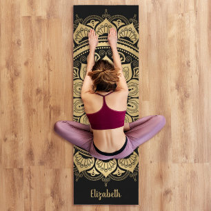 Tapis De Yoga Élégant Monogramme noir Boho Mandala