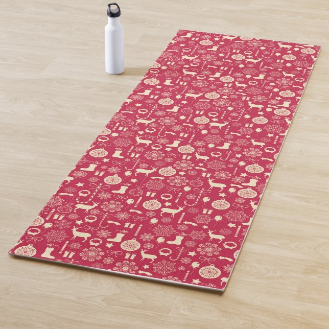 Tapis De Yoga Élégant Motif de Noël rose | Yoga Mat (En situation)
