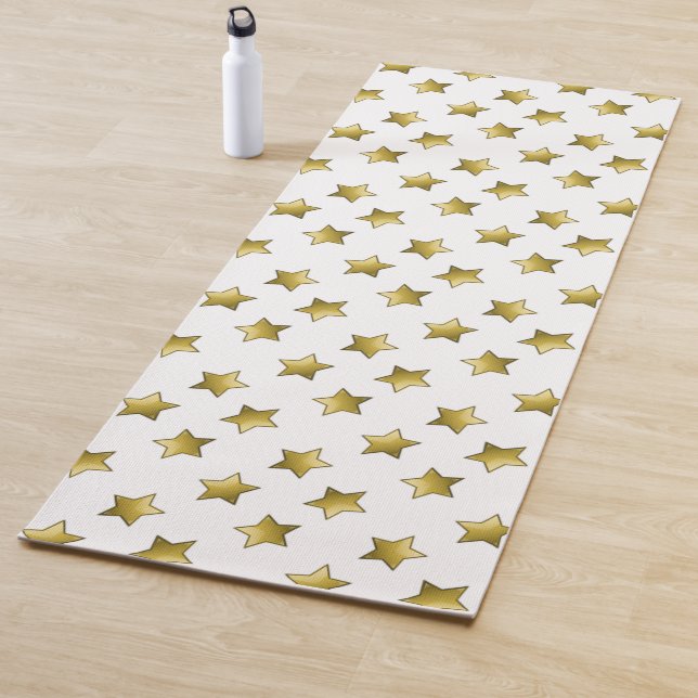 Tapis De Yoga Élégant or étoiles motif blanc (En situation)
