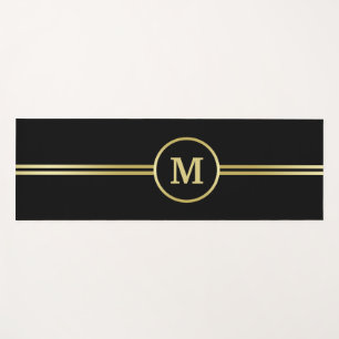 Tapis De Yoga Élégant or Monogramme personnalisé sur noir
