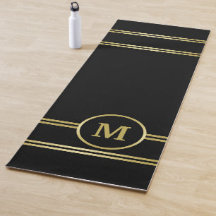 Tapis De Yoga Élégant or Monogramme personnalisé sur noir