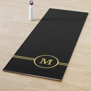 Tapis De Yoga Élégant or Monogramme personnalisé sur noir
