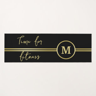 Tapis De Yoga Élégant or Monogramme personnalisé sur noir