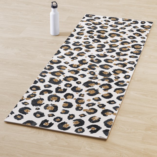 Tapis De Yoga Élégant Parties scintillant d'or Motif Leopard (En situation)