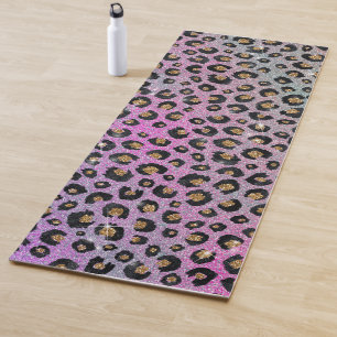 Tapis De Yoga Elegant Pink Blue Gold Glitter Black Leopard