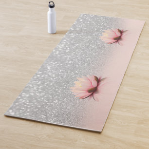 Tapis De Yoga Élégant tendance girly, lotus bokeh argenté paille