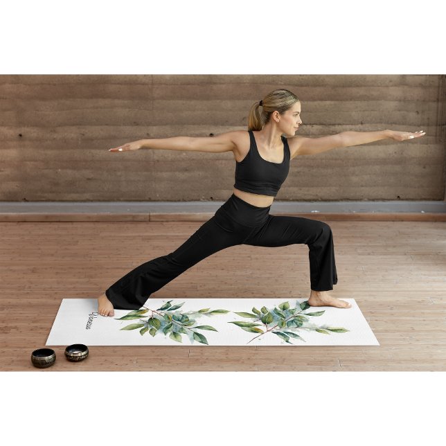 Tapis De Yoga Elégante aquarelle de feuillage vert, personnalisé (Créateur téléchargé)