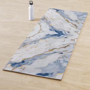 Tapis De Yoga Elégante motif en granit bleu blanc