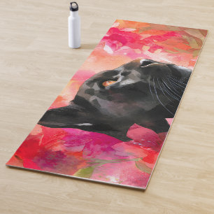 Tapis De Yoga Élégante panthère noire florale sauvage florissant