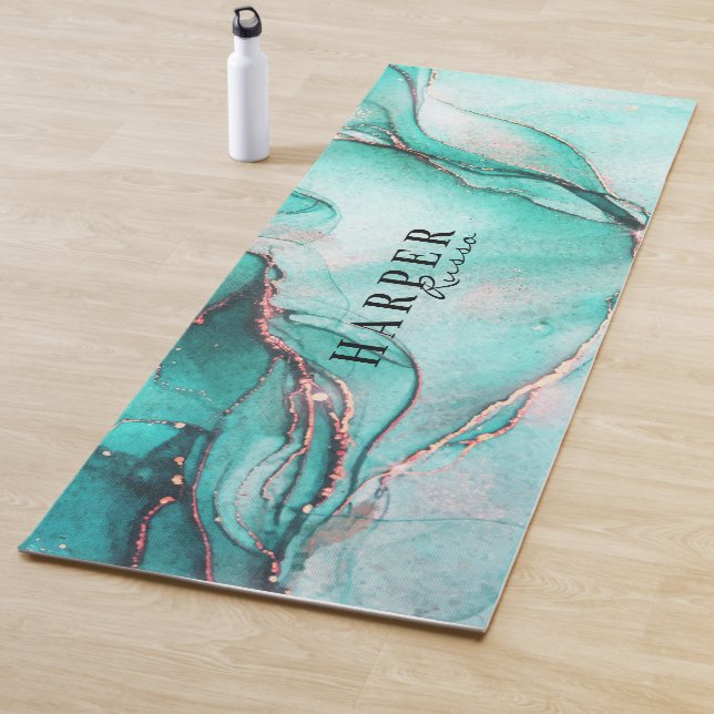 Tapis De Yoga Elégante Parties scintillant Bleue Nom personnalis (En situation)